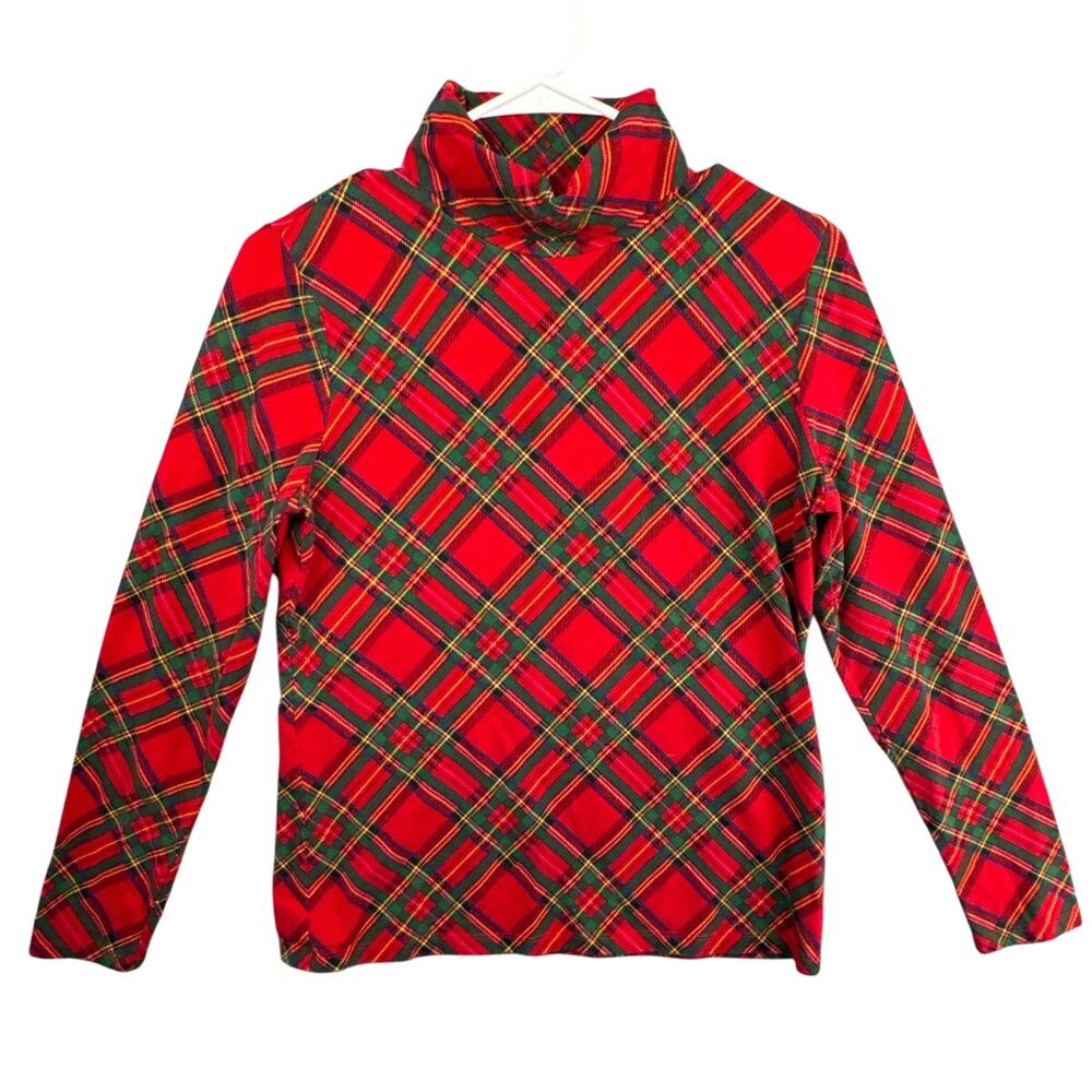 Talbots Red Holiday Christmas Tartan Plaid Cotton Tee Turtleneck Shirt Women M
